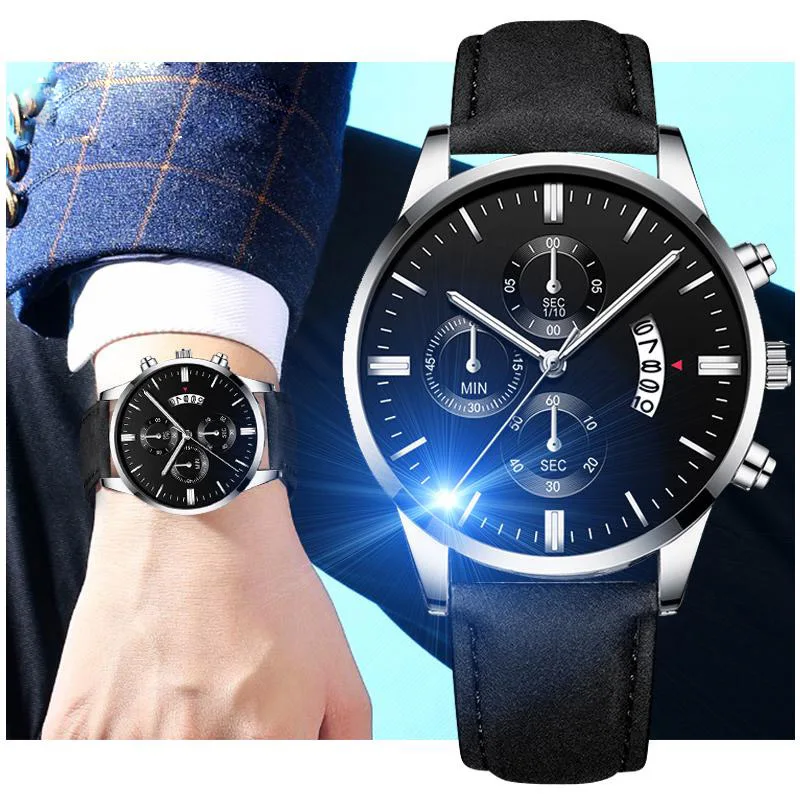 Fashion Men\'s Business Watch Top Brand Luxury Male Quartz Watches Minimalist Casual Leather Strap Calendar Wristwatch Men Clock