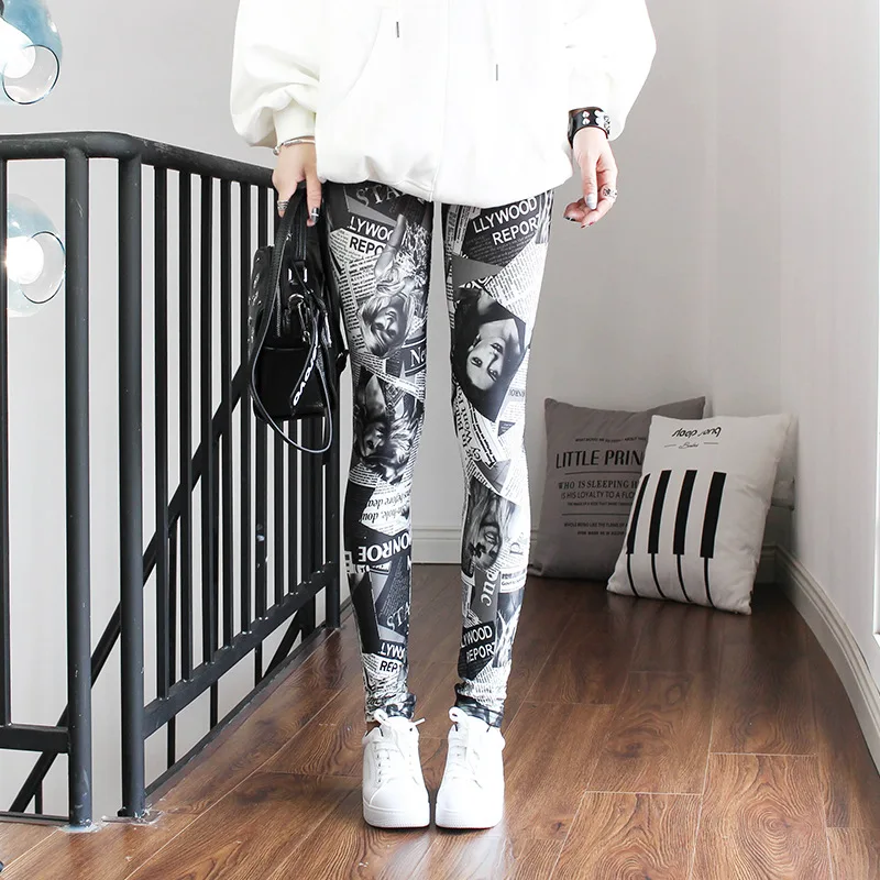 DOIAESKV – legging à motif Graffiti pour femme, pantalon extensible élastique à la mode, imprimé Floral, pied-de-poule