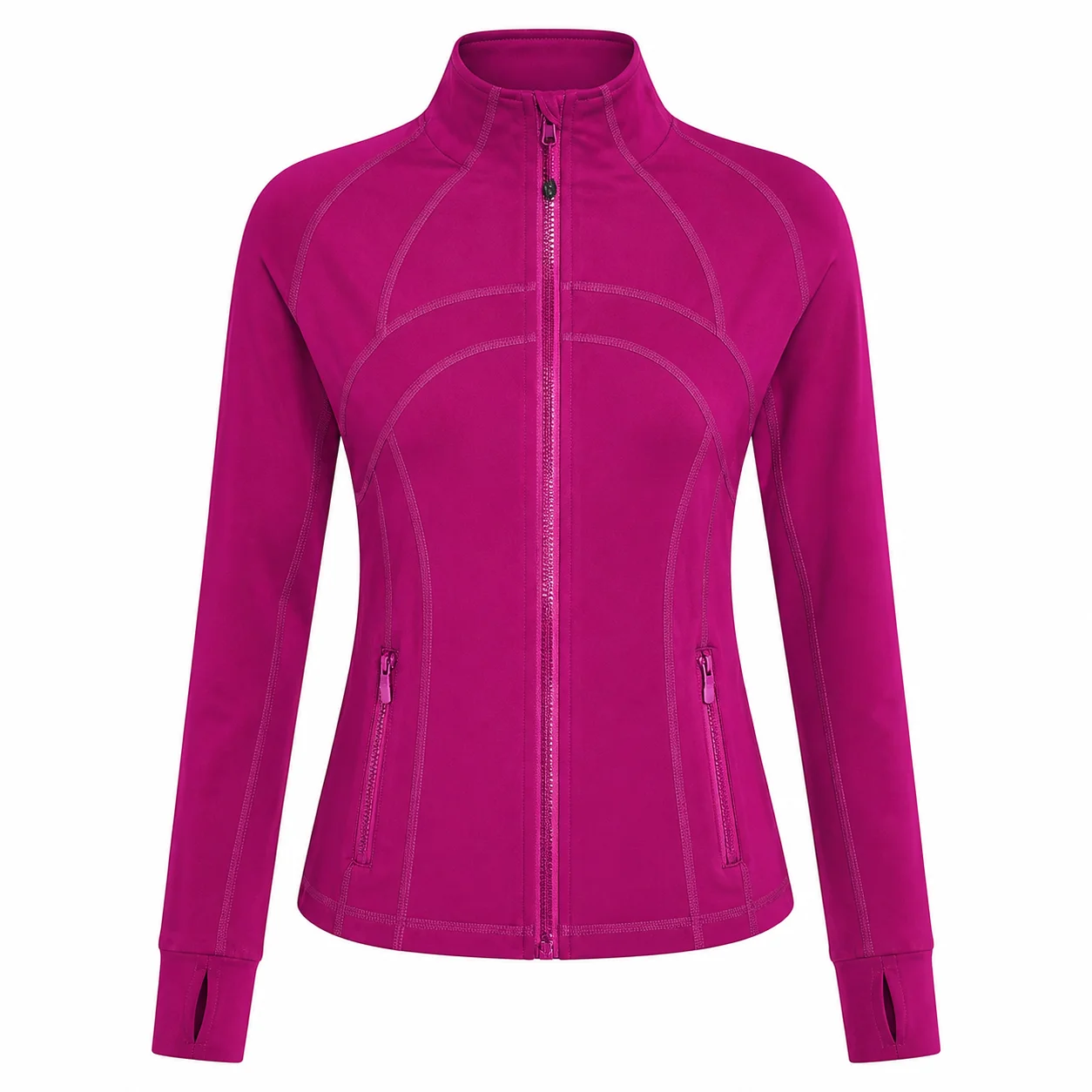 Women's Magenta Slim Fit Full Zip Sports Jacket Stand Collar Long Sleeve Running Yoga Workout Outerwear Style P022