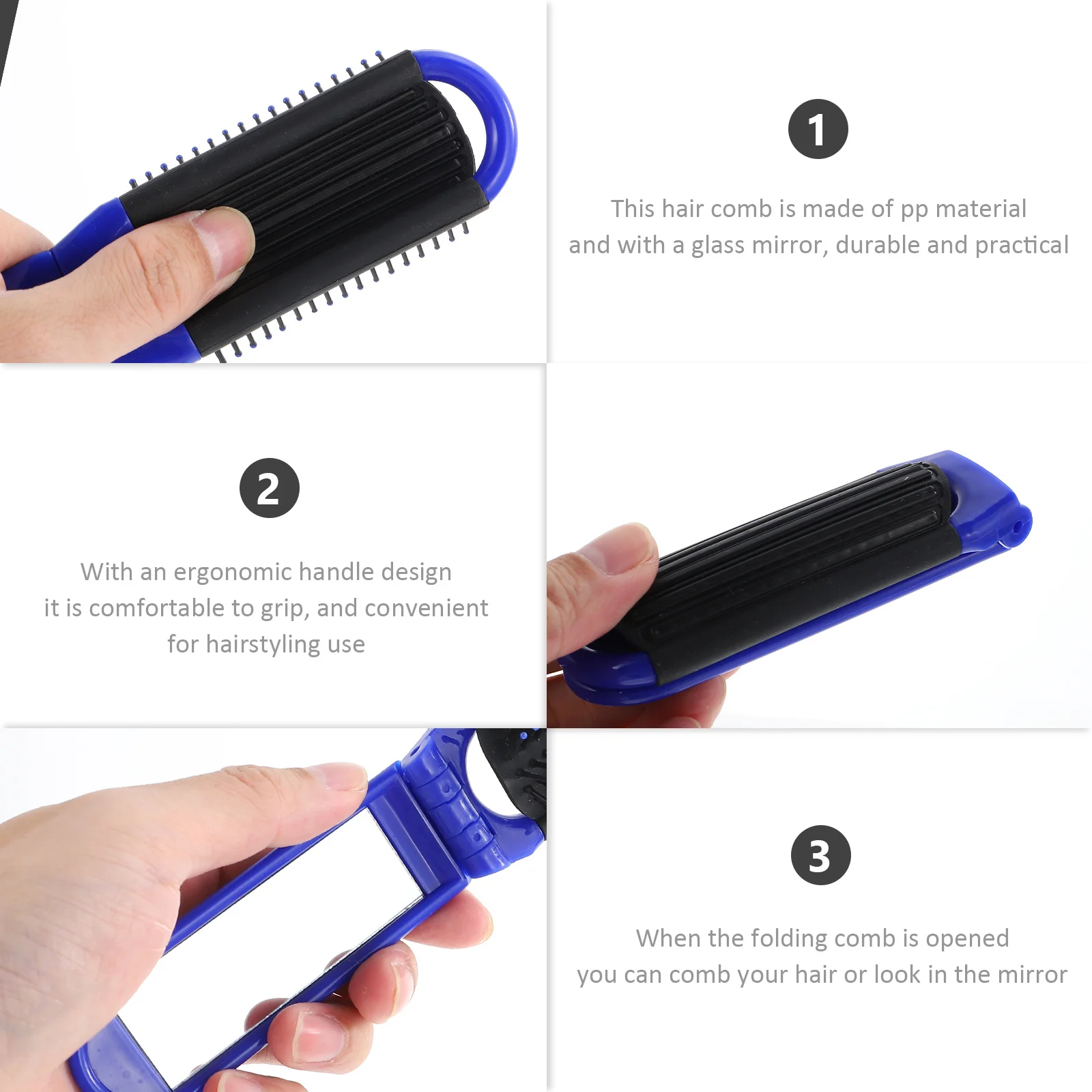 4Pcs Portable Folding Hair Brush with Mirror Space-Saving Travel Comb Ergonomic Handle for -Free Daily Use