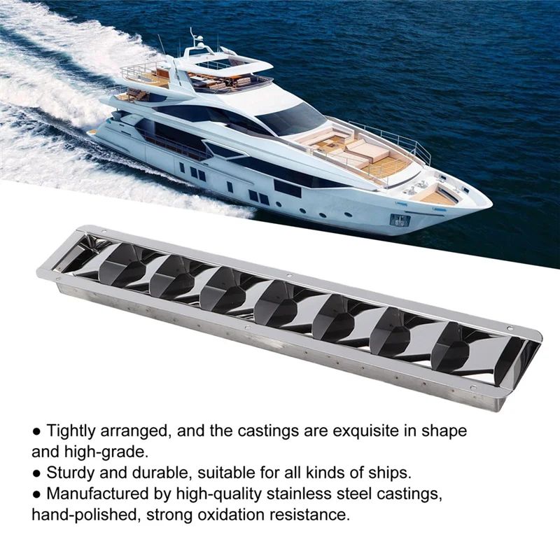 Lasting Boat Louver Vent Grille Cover Marine Air Vent 8 Slots Grid Stainless Steel Oblong Boat Shutters
