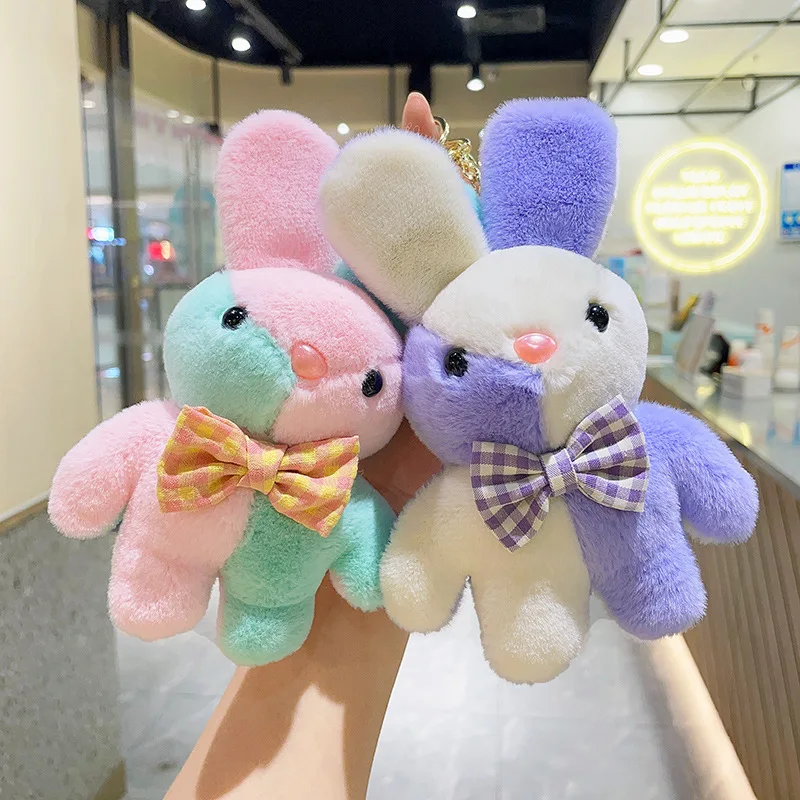 Cartoon Kawaii Colorful Rabbit Plush Doll Keychain Pendant Creative Ins Cute Soft Rabbit Plush Backpack Pendant Birthday Gift