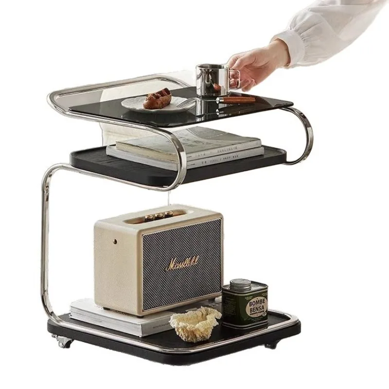 Household side table trolley with wheels, living room sofa, coffee table corner table, movable dining car rack