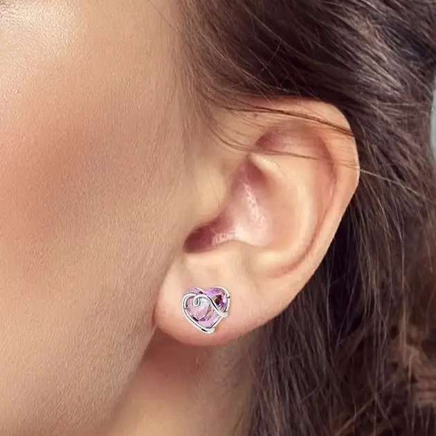

925 Silver Stud Exquisite Heart Zircon Earring For Woman Original Jewelry Gift