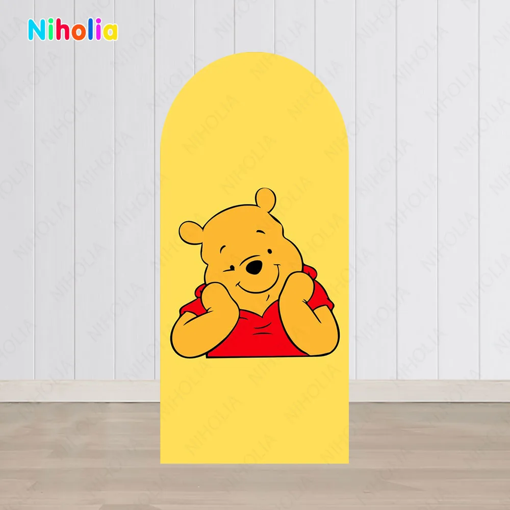 Fondo de arco de Winnie the Pooh, fotografía blanca para fiesta de cumpleaños de niños, fondo de miel, decoración de pared, cabina de Baby Shower