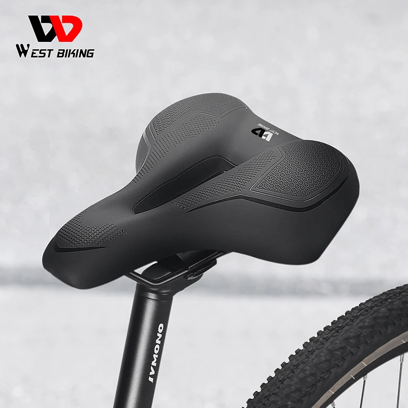 WEST BIKING MTB Road Bike Saddle Thicken Comfortable Shockproof Cycling Seat Hollow Non-slip Soft Cushion Travel Saddle