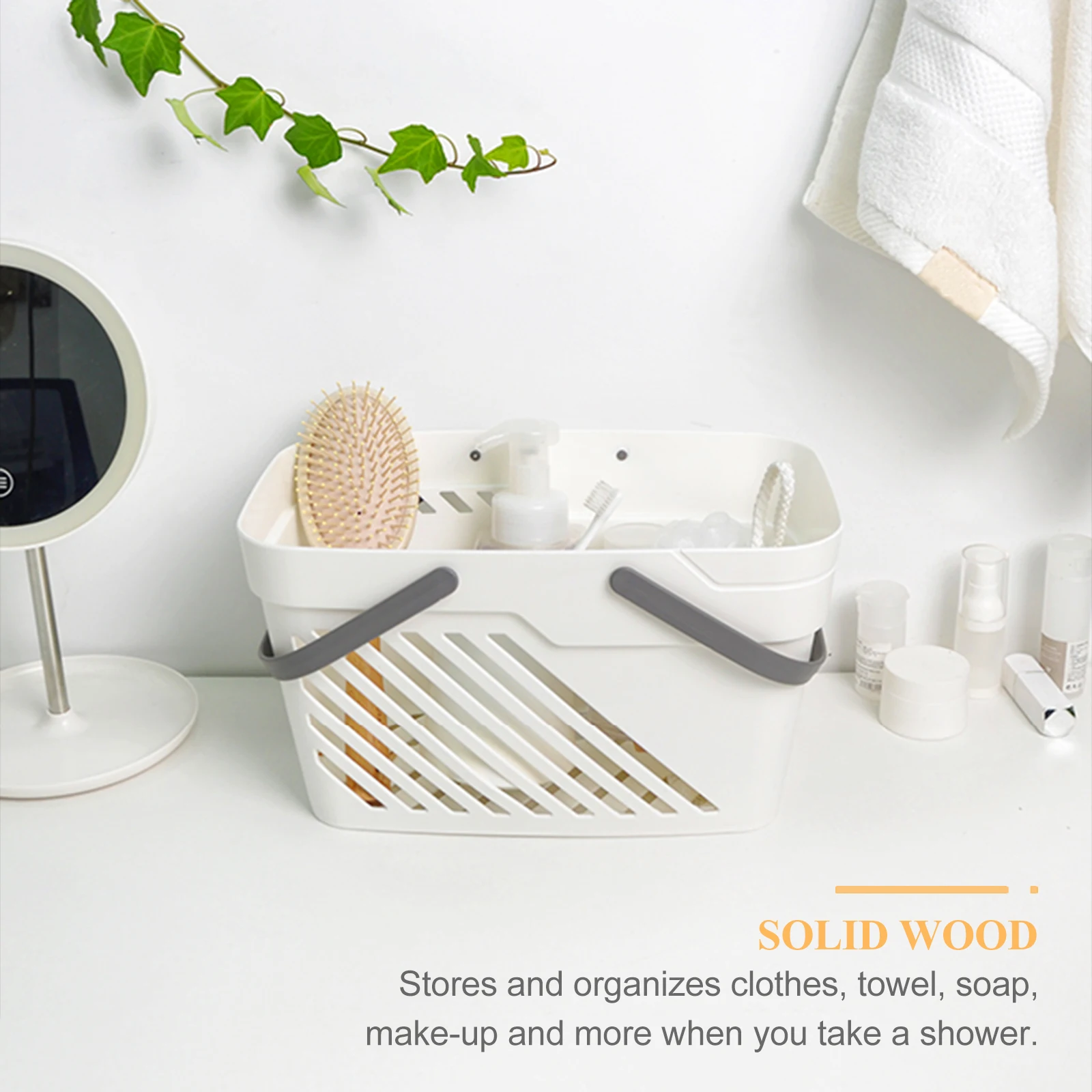 

1pc PP Handle Bath Kitchen Organizer Portable Laundry Rectangular Organizing Hamper Rectangular Plastic Bath Basket Basket