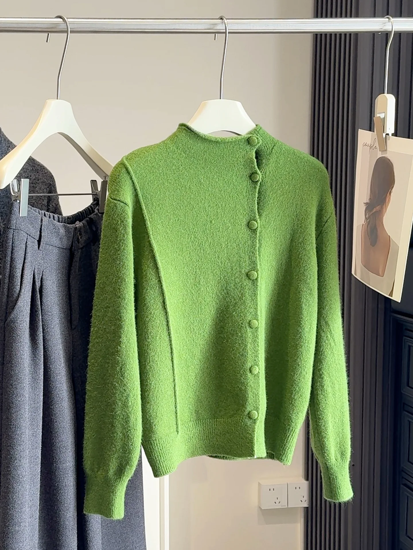 

Корейский стиль, вязаный кардиган с высоким воротником, осенний женский однотонный однобортный мягкий свитер, элегантное женское пальто в стиле ретро