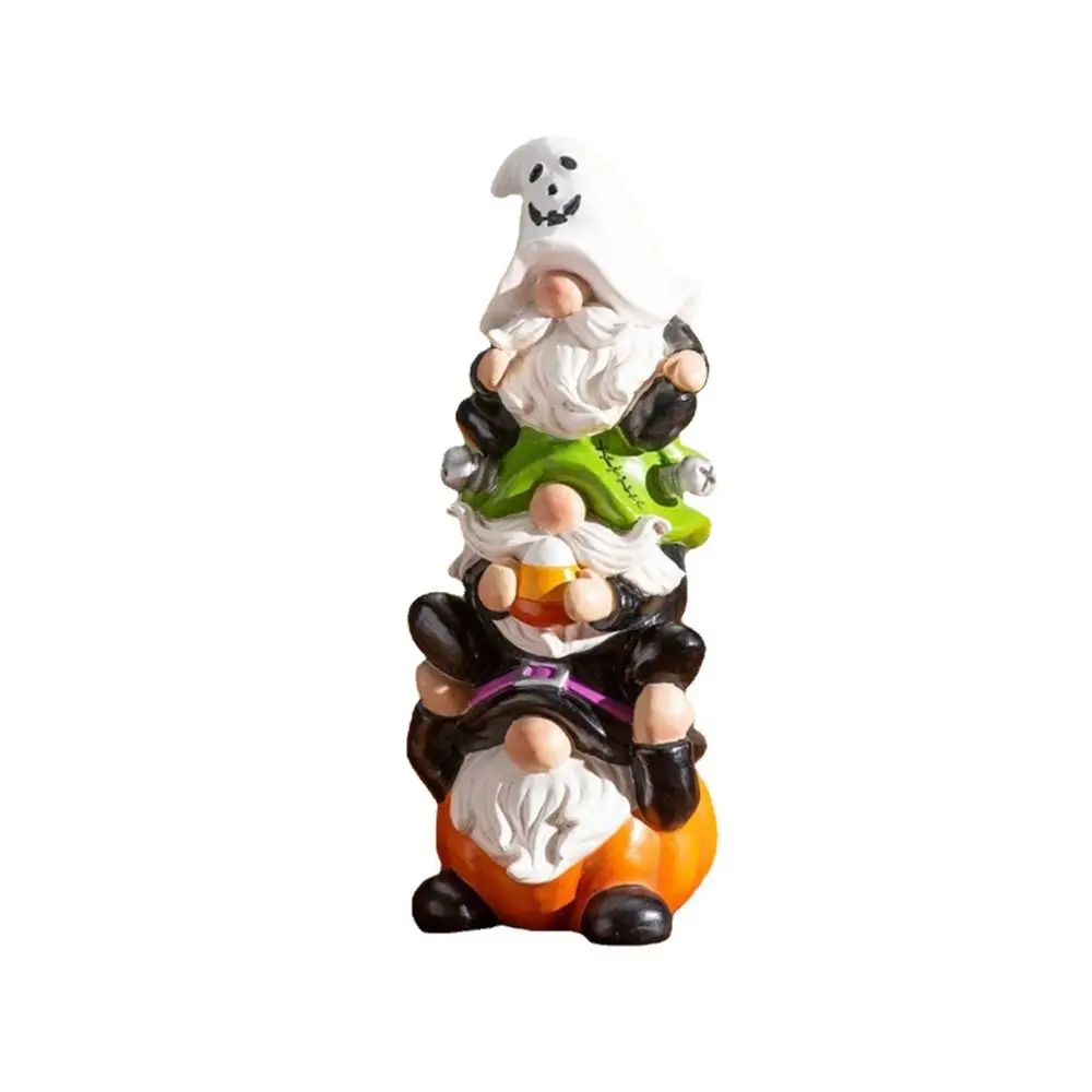 Resin Stacked Halloween Gnome Garden Ornament with Pumpkin Ghost Outdoor Statue Desk Crafts Christmas Dwarf Decoration Yard