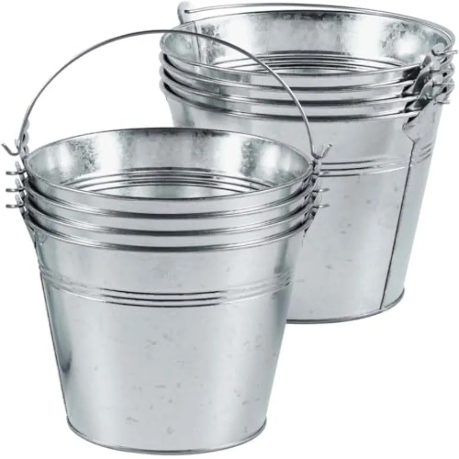 

8 Pack Galvanized Metal Buckets with Handle Ice Pails for Plants Succulents Party Favors Organizing Rustic Home Decor or Classr