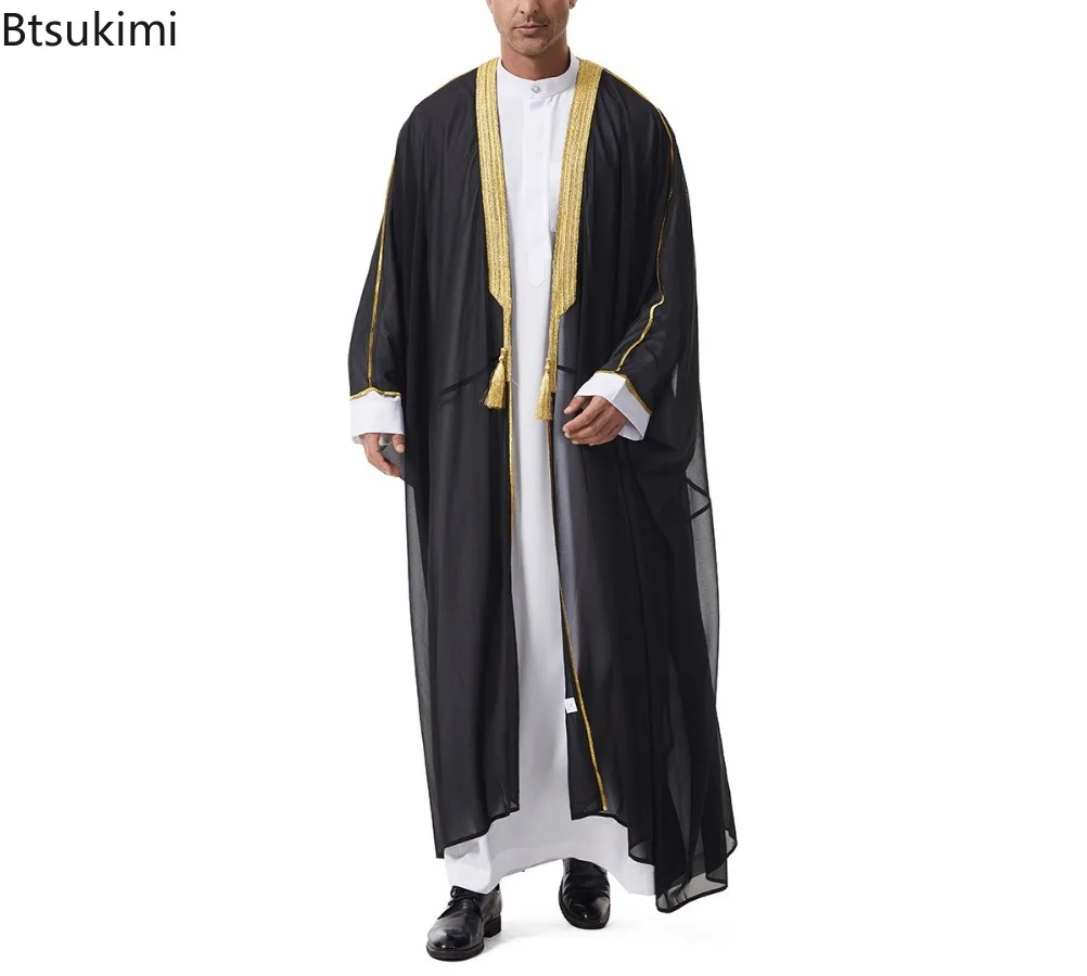 Men Muslim Embroidery Open Abaya Jubba Thobe Cardigan Dress Kimono Turkey Dubai Saudi Kaftan Islam Clothing Prayer Caftan Abayas