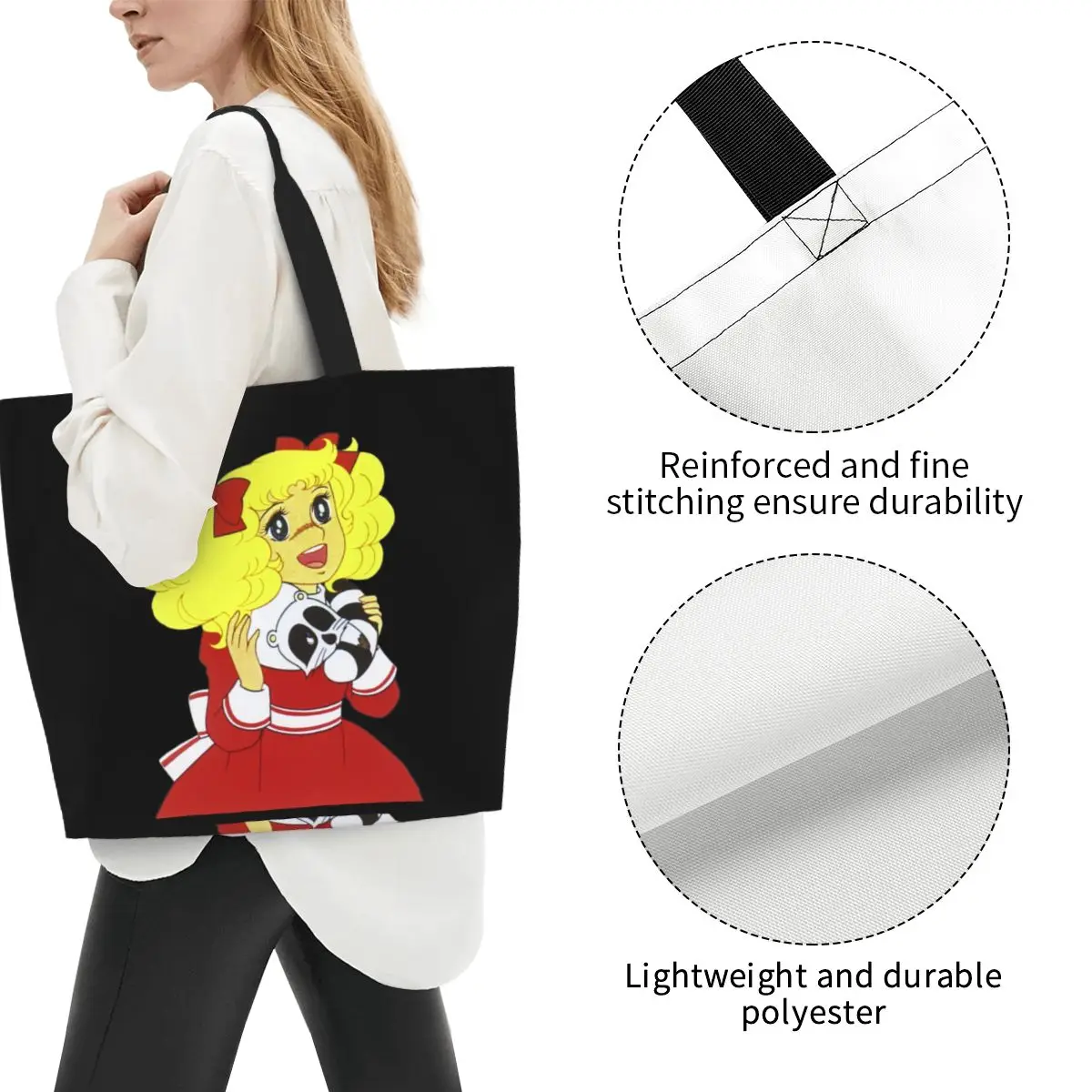 Fashion Printing Anime Manga Candy Candy Tote Shopping Bags Portable Canvas Shopper Shoulder Handbag