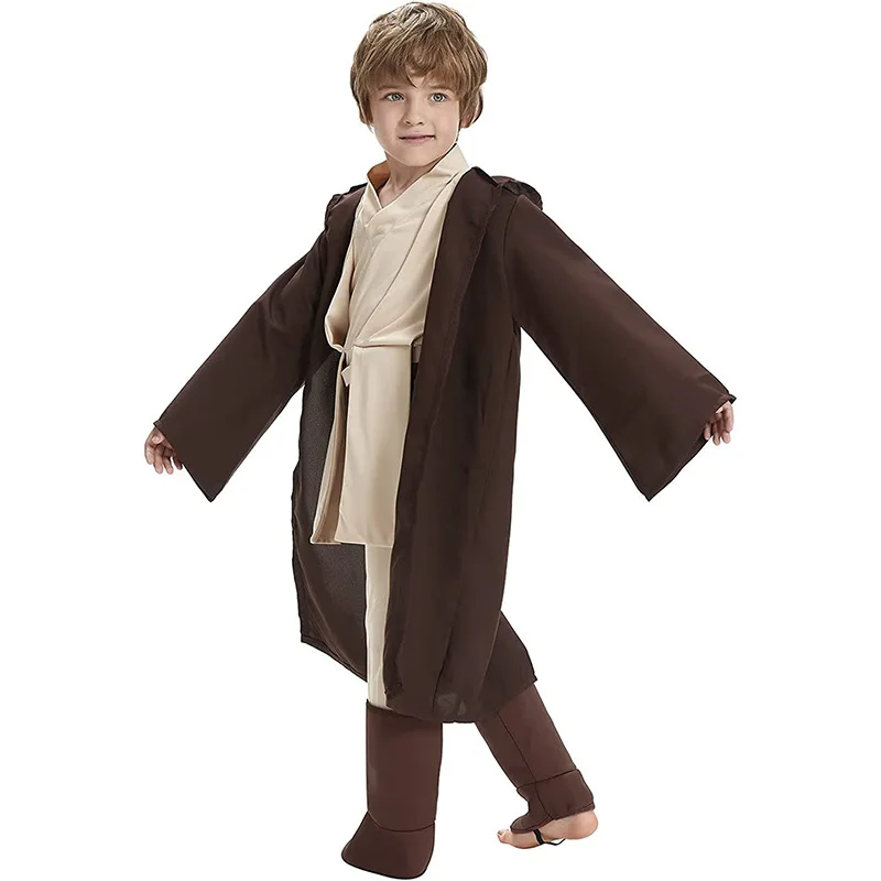 Disfraz de Star Wars Obi-Wan Kenobi para niños, Cosplay de guerrero Jedi, capa con capucha, traje de ropa, fiesta de disfraces de Halloween para