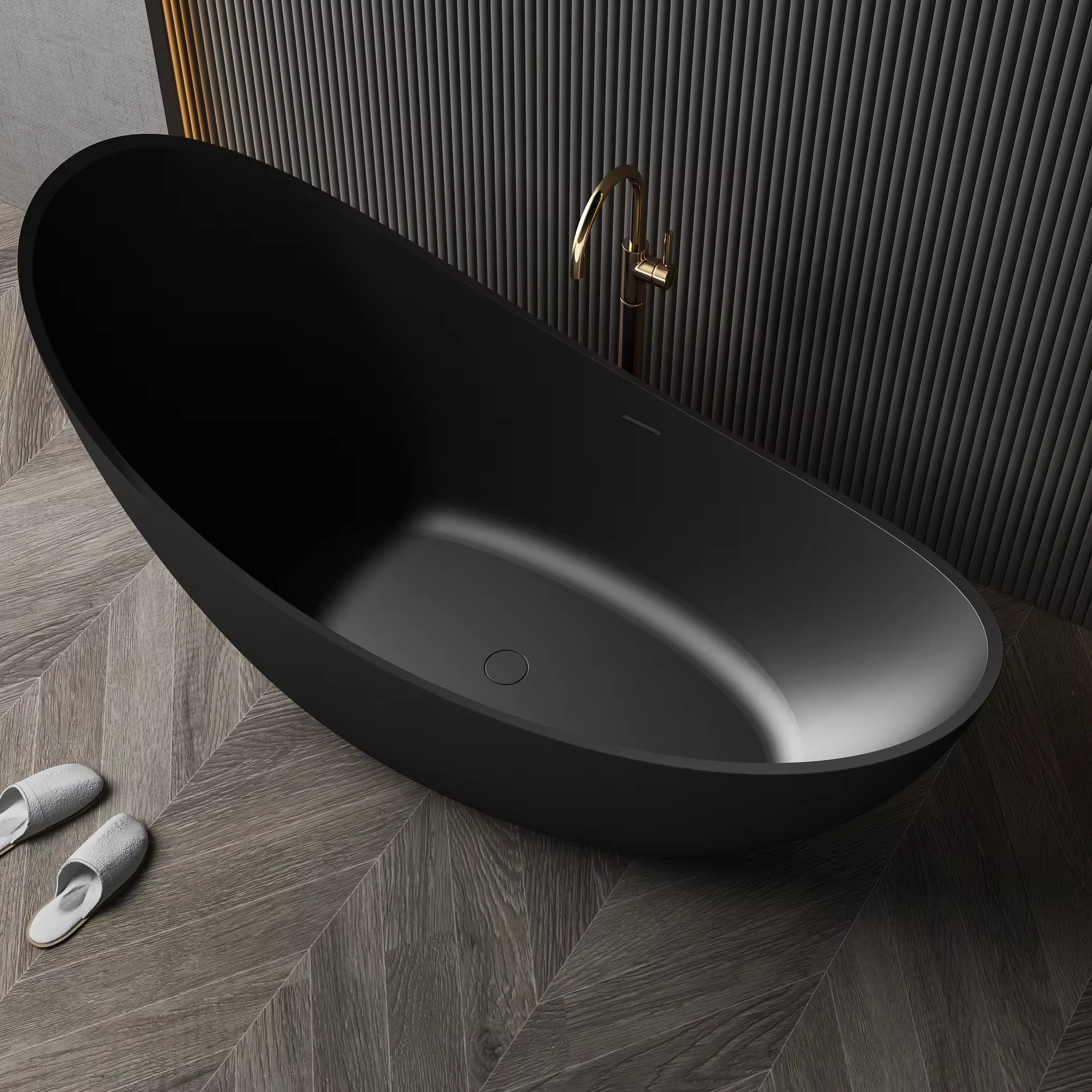 Luxury Freestanding Stone Bath Tub Solid Surface Stone Resin Bathtub Matte White Popular Stone Oval Bathtub Moon Shape Black Tub