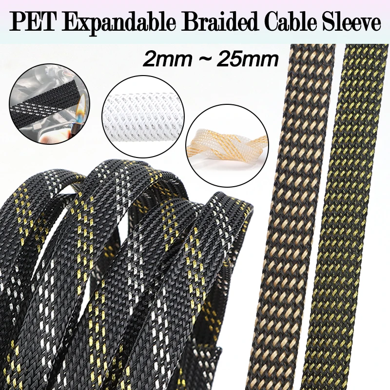Malha de Nylon Expansível para Cabos PET Isolada de 3/5M, Bainha de Malha de Nylon de Alta Densidade 2mm-25mm para Proteção de Fios e Cabos