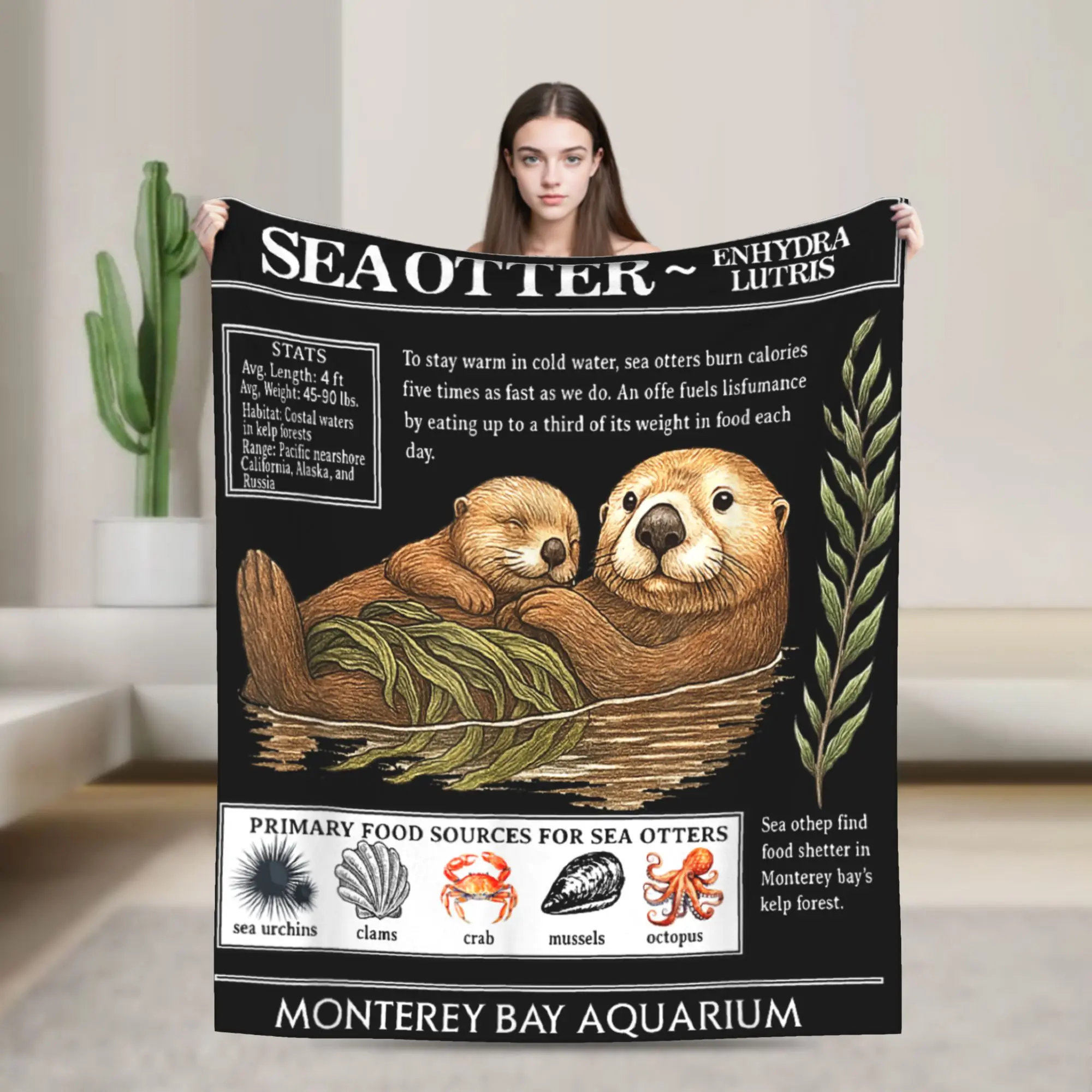

Vintage Sea Otter Monterey California 90's Aquarium Lover Throw Blanket Flannel Bedspread For Bed Sofa Cover
