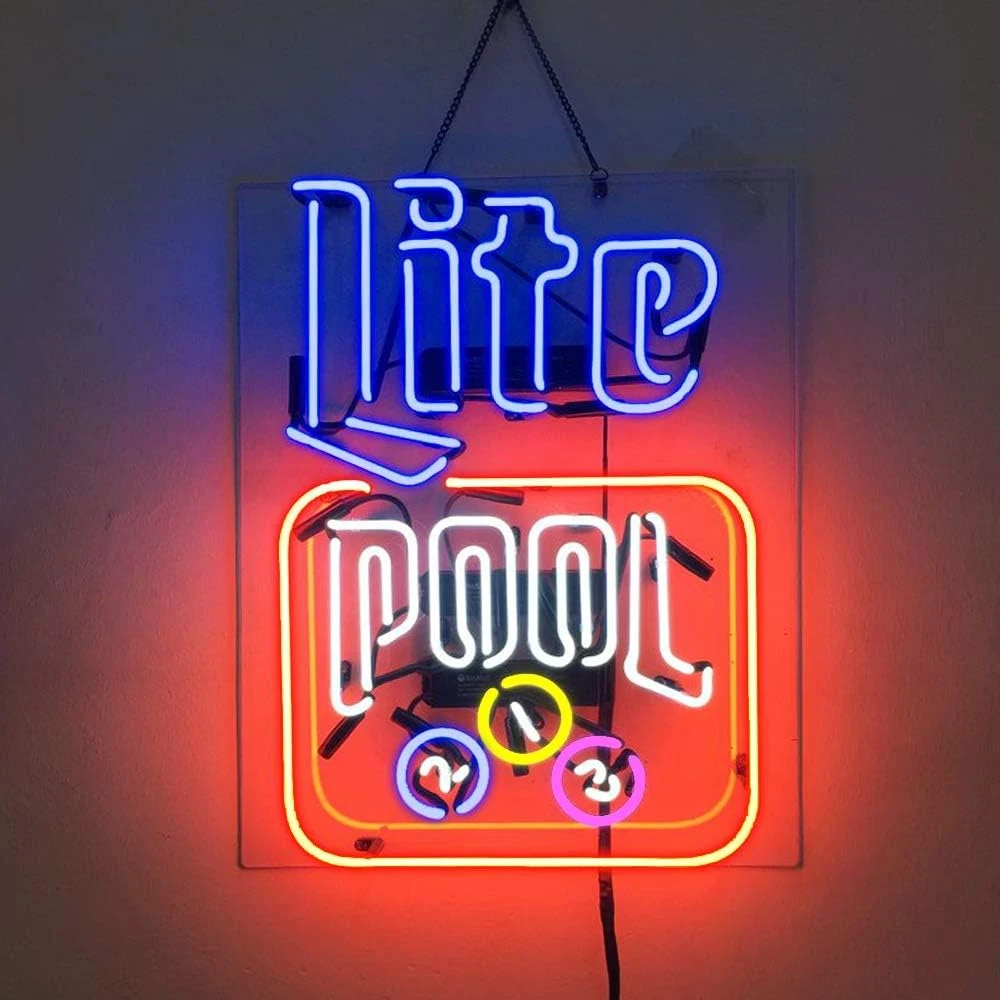 Lite Pool Billiards Neon Light Sign Handmade Real Glass Tube Beer Bar Store Party Advertise Room Decor Wall Display Lamp 15