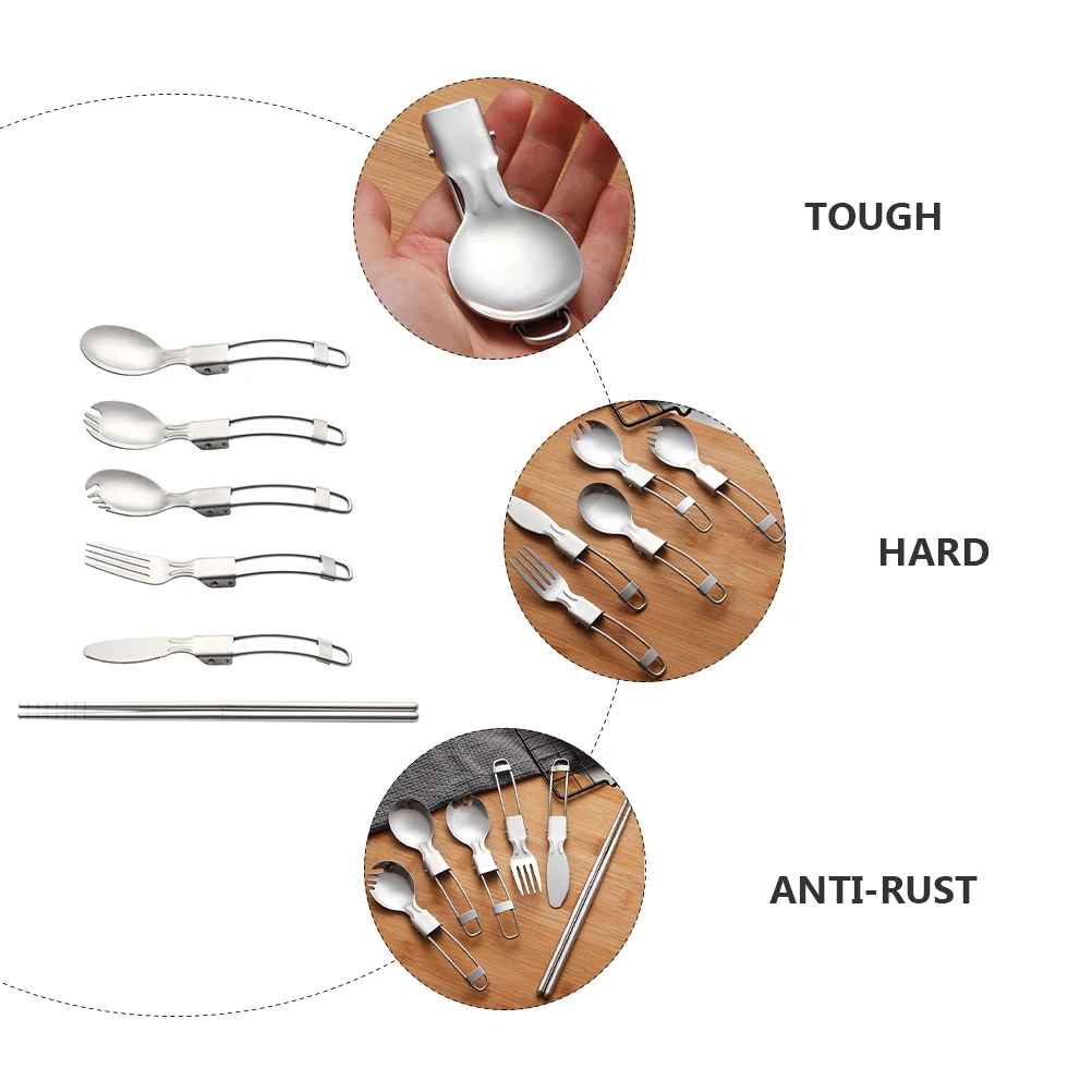 

Folding Tableware Set Portable Stainless Steel Cutlery Camping Outdoor Spoon Fork Knife Travel Foldable Dining Kit