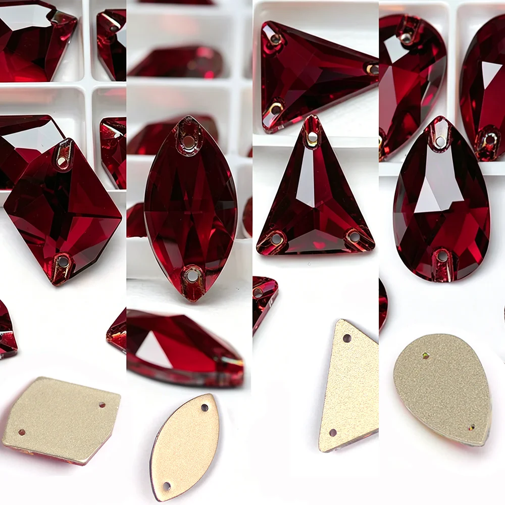 Diamantes de imitación cosidos Siam oscuro, accesorios DIY de cristal con parte posterior plana, Strass de cristal, fabricación de joyas, piedras preciosas para decoraciones de bolsos de vestir
