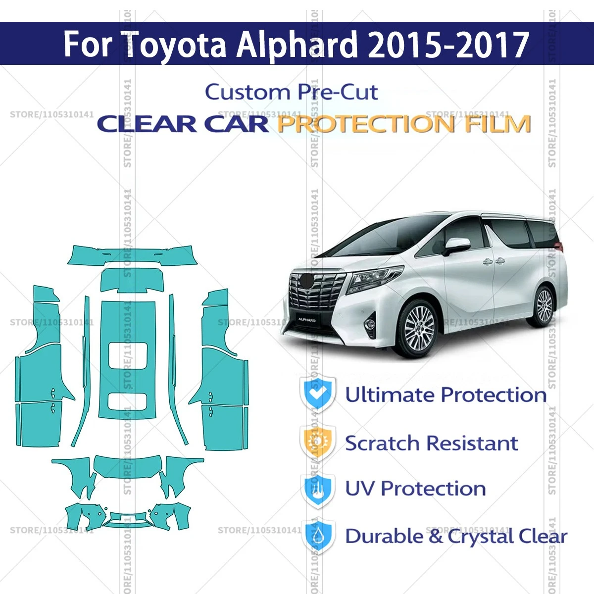 

Для Toyota Alphard 2015-2017: Предварительно вырезанная прозрачная защитная пленка (PPF) для автомобиля, профессиональная автомобильная пленка PPF для полной защиты кузова