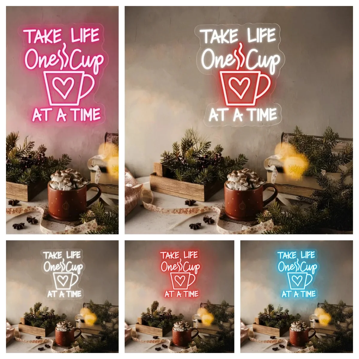 Take Life One Cup At A Time Neon Sign,Cafe Bar Sign,Custom Cafe Neon Sign,Kitchen Wall Decor,Cafe Cart Sign,Store Signage,Coffee