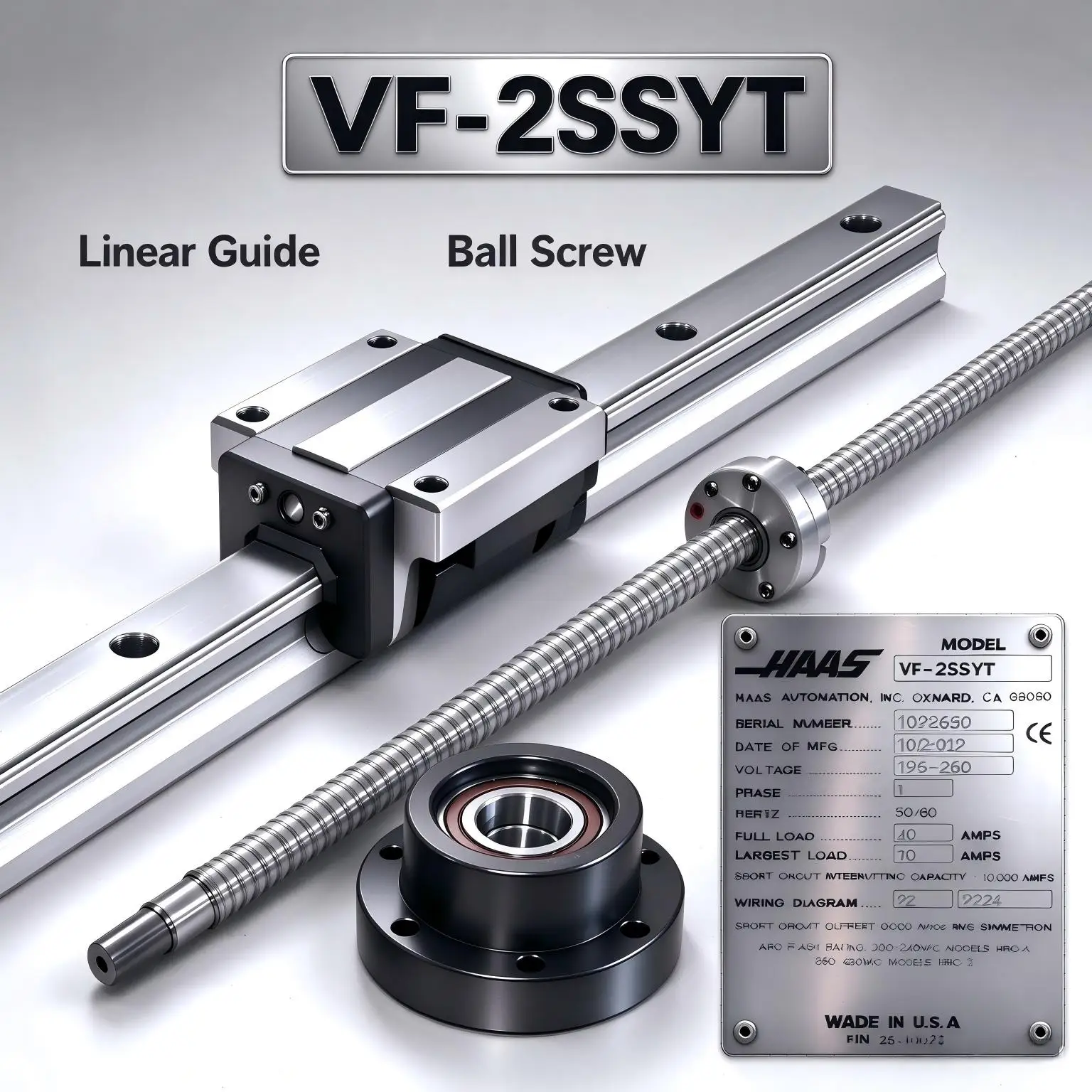 Haas Vf-2Ssyt1098650）Thk Linear Guide Rail X-Axis 93-50-3400 (35*1320), Y-Axis and Z-Axis 93-50-3300 (35*1000), X-Threaded Rod 93-24-0033A (32*12*1054), Large End Bearing 30-0154
