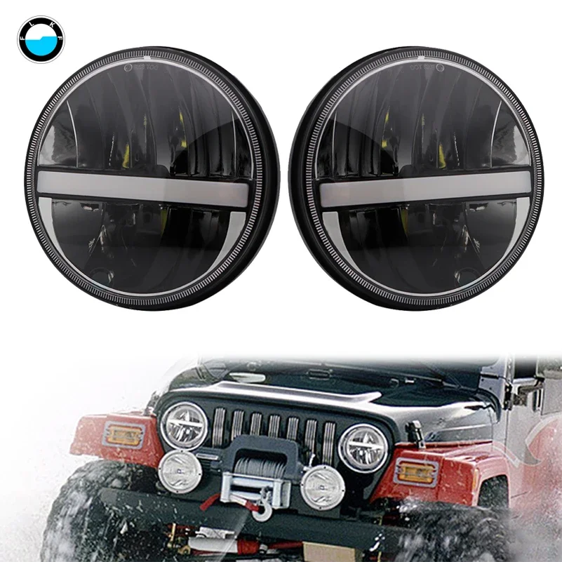 

2 pcs 7"Inch LED Headlight with DRL Turn signal 12V-24V for Jeep Wrangler Land Rover Defender For Lada 4x4 .