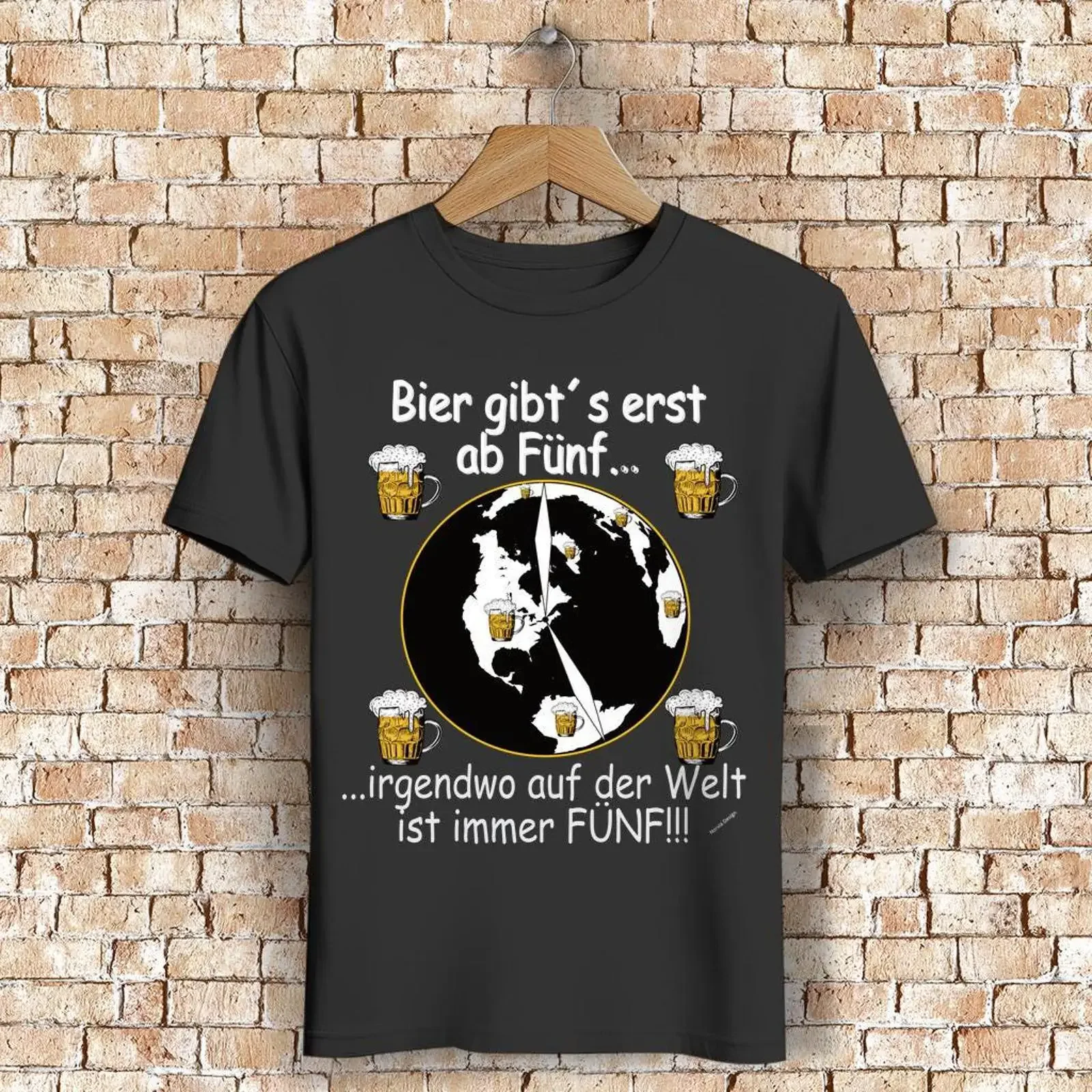 Men's Premium Organic Funny Beer T Shirt It's 5 O'Clock Somewhere for Lovers After Work Fans vintage Washed Unisex