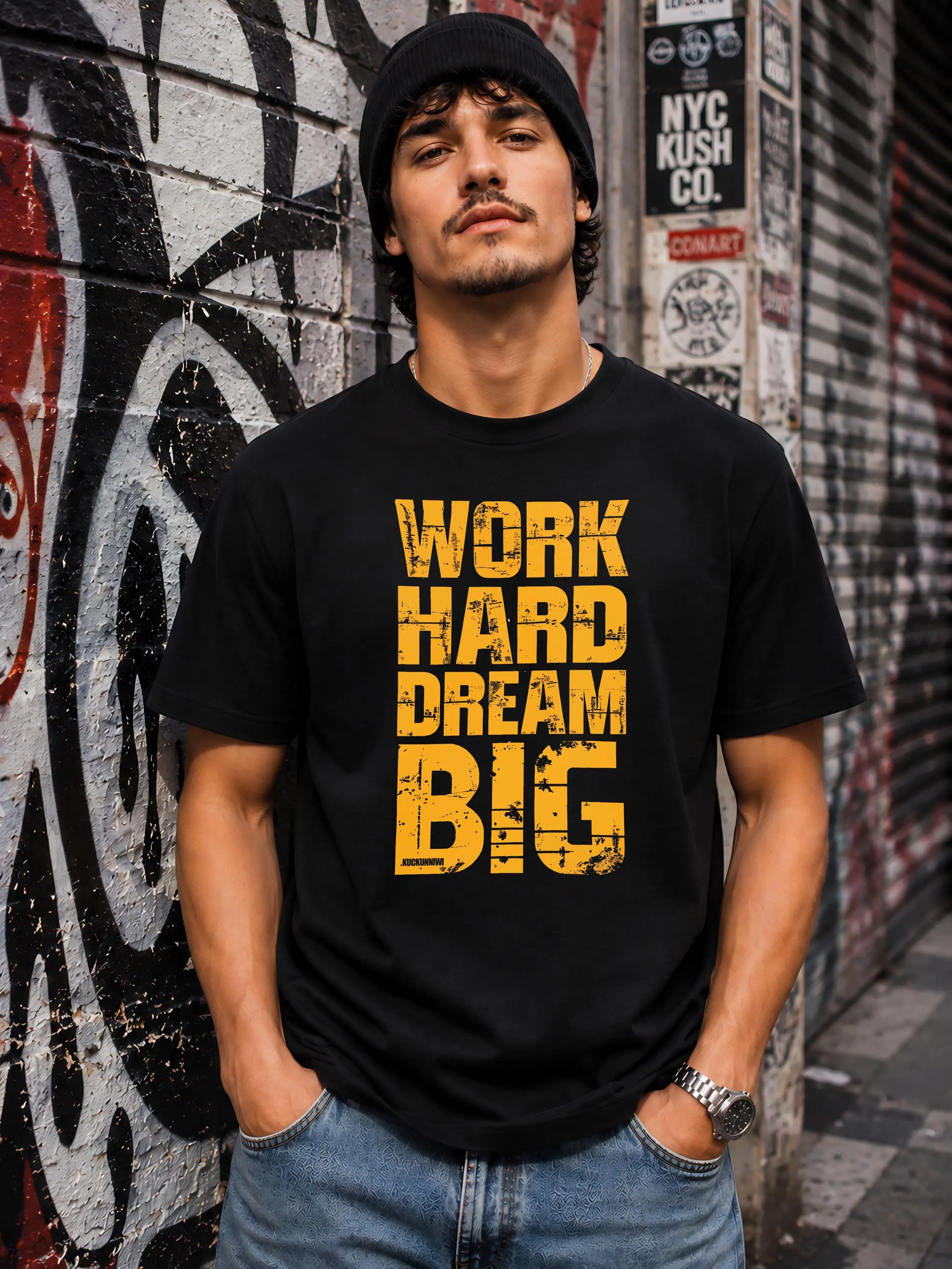 Work Hard Dream Big - Organic Cotton Graphic Tee: Unisex Vintage Style High-quality Fashionable Trendy Casual and Comfortable