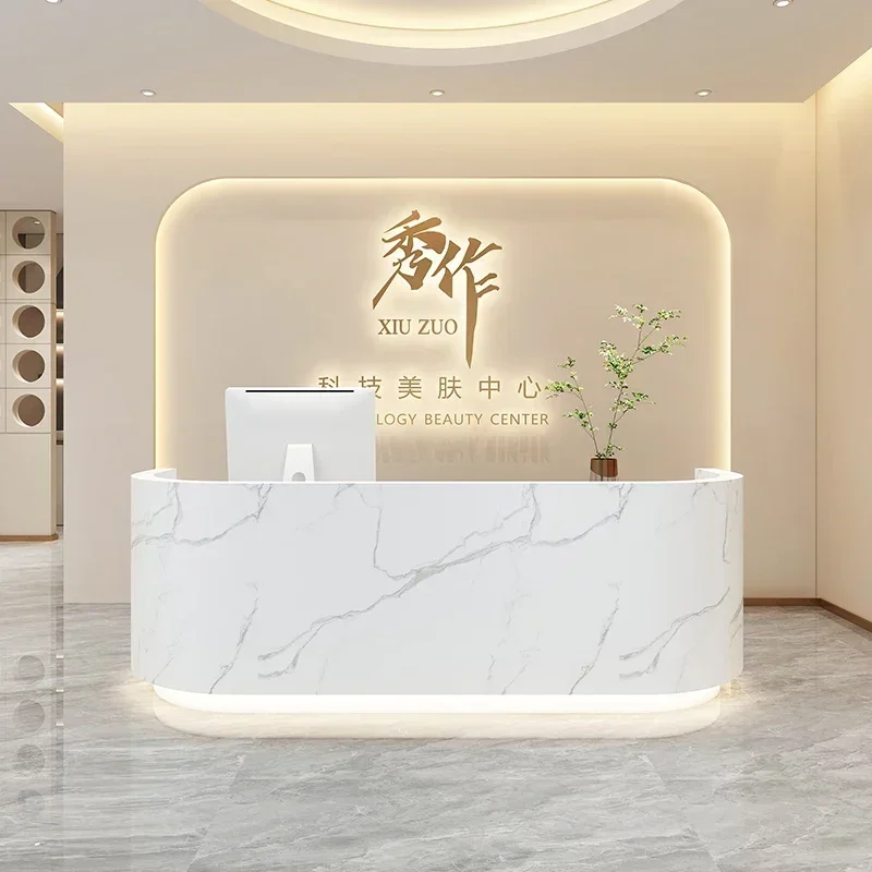 Led Cash Counter Reception Cosmetics Small Desk Receptionist Front Salon Reseption Beauty Center Retail Escritorio Bar Furniture