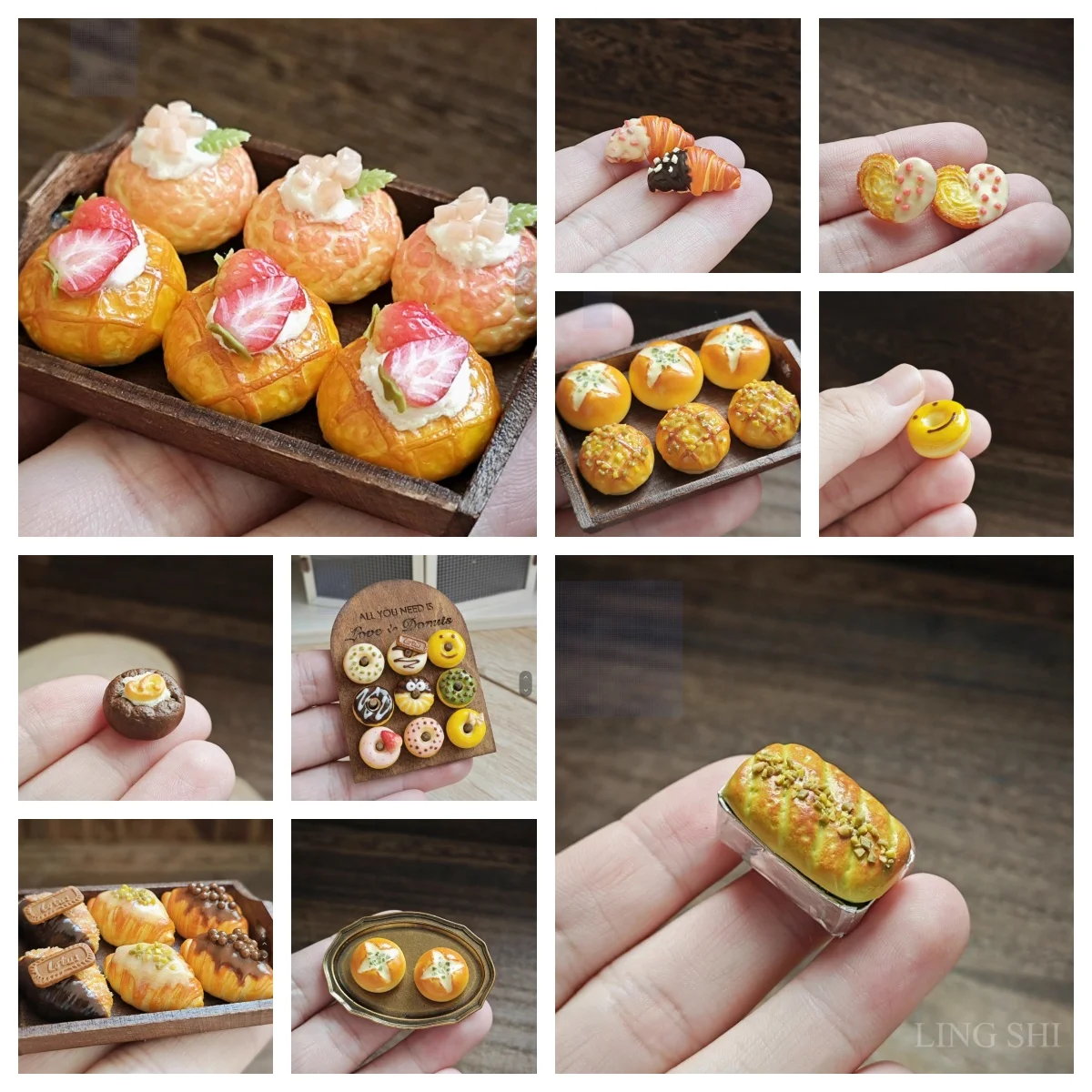 Miniature Clay Bread Model DollHouse Simulation Food Toy Decorations Bear Biscuit Hot Dog Sandwich Bjd Snack Doll Scene Props