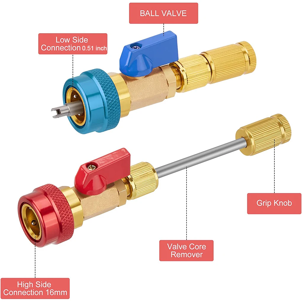 R134a Valve Core Quick Remover Replace Portable Wear-resistant Valves Repair Tools Removing Tool Kit for Refrigerant