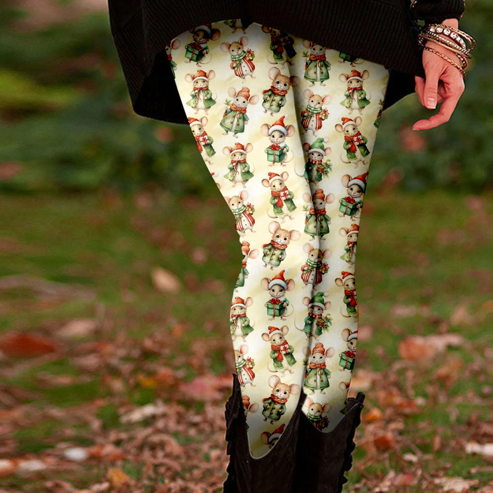 Leggings da donna con stampa di alci natalizi taglie forti: grafica natalizia e renne, vestibilità elastica, lavabili in lavatrice, casual per tutte le stagioni