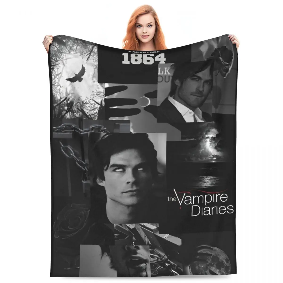 

Damon Salvatore Blankets Fleece Textile Decor The Vampire Diaries Multi-function Soft Throw Blanket for Bed Couch Rug Piece