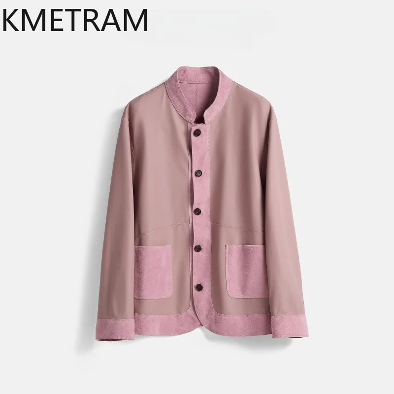 KMETRAM Reversible Genuine Leather Jacket Woman Stand Collar Crossbreed Sheep Suede Leather Coat Office Lady Jackets of Woman 자켓