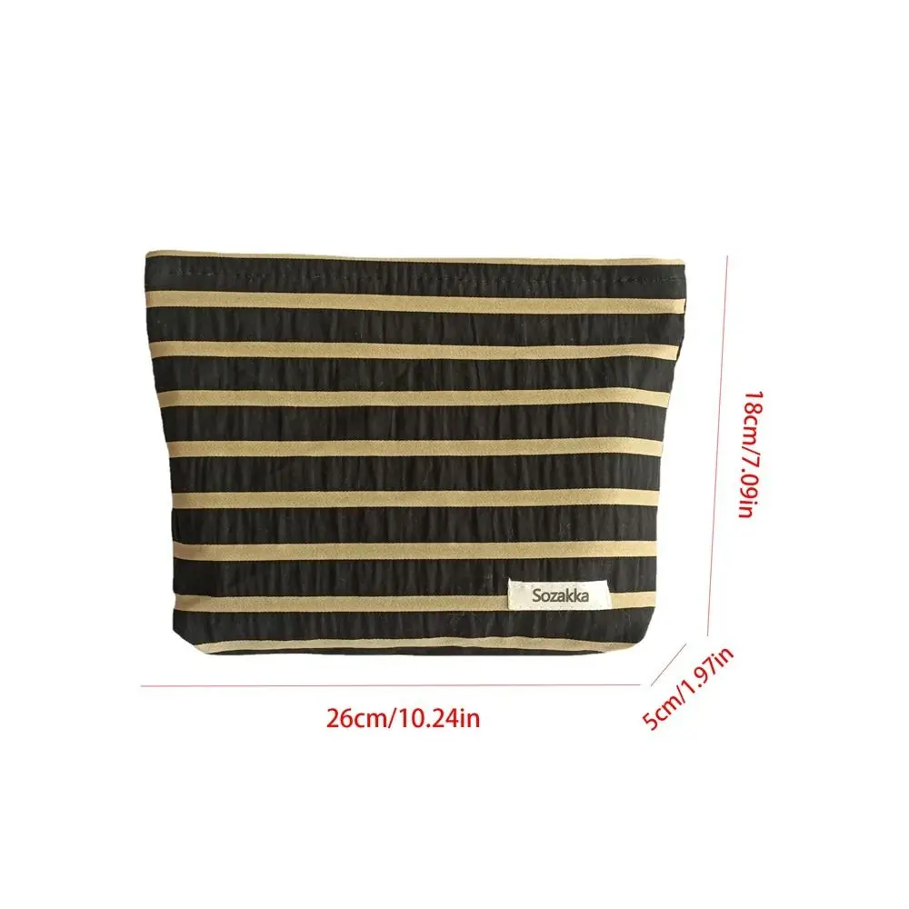 Large Capacity Stripe Makeup Bag Casual Canvas Lipstick Bag Cosmetic Bag Toiletry Organizer Storage Bag Student