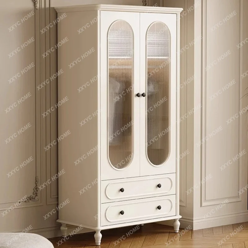 White solid wood wardrobe household bedroom two-door wardrobe simple small apartment