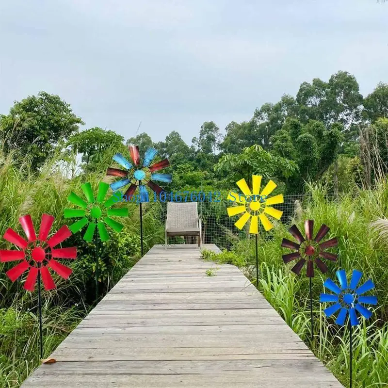 652F Vertical Colorful Iron Wind Spinner Flower Spinner Colorful Windmill Party Decoration