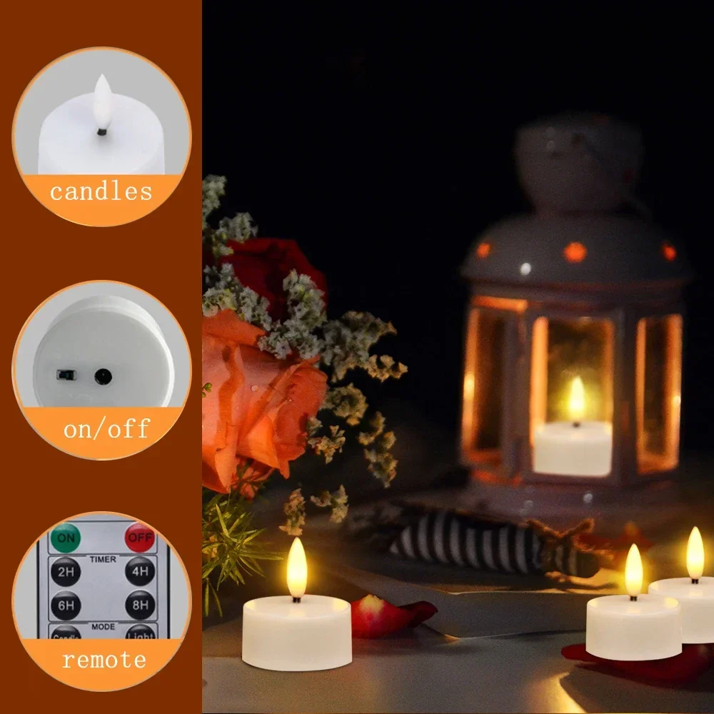 Imagem -06 - Flickering Flameless Led Flameless Tea Lights com Temporizador Remoto Velas Recarregáveis Usb Decoração de Halloween e Natal 12 Pcs