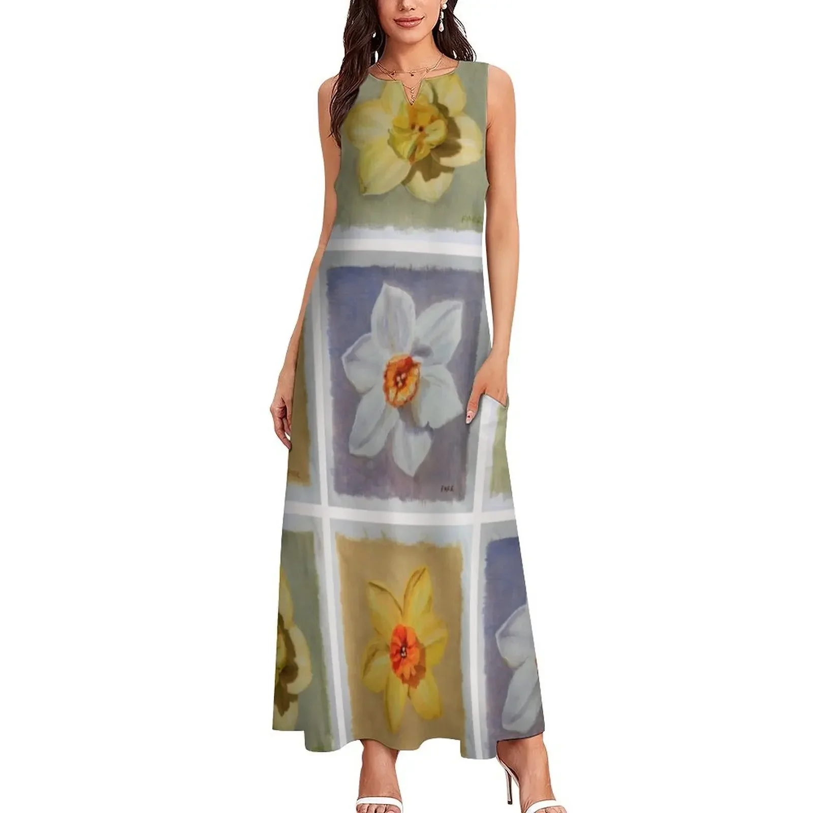 Abito lungo con motivo narciso abito lungo da donna abito estivo con fasciatura abiti da ballo 2025