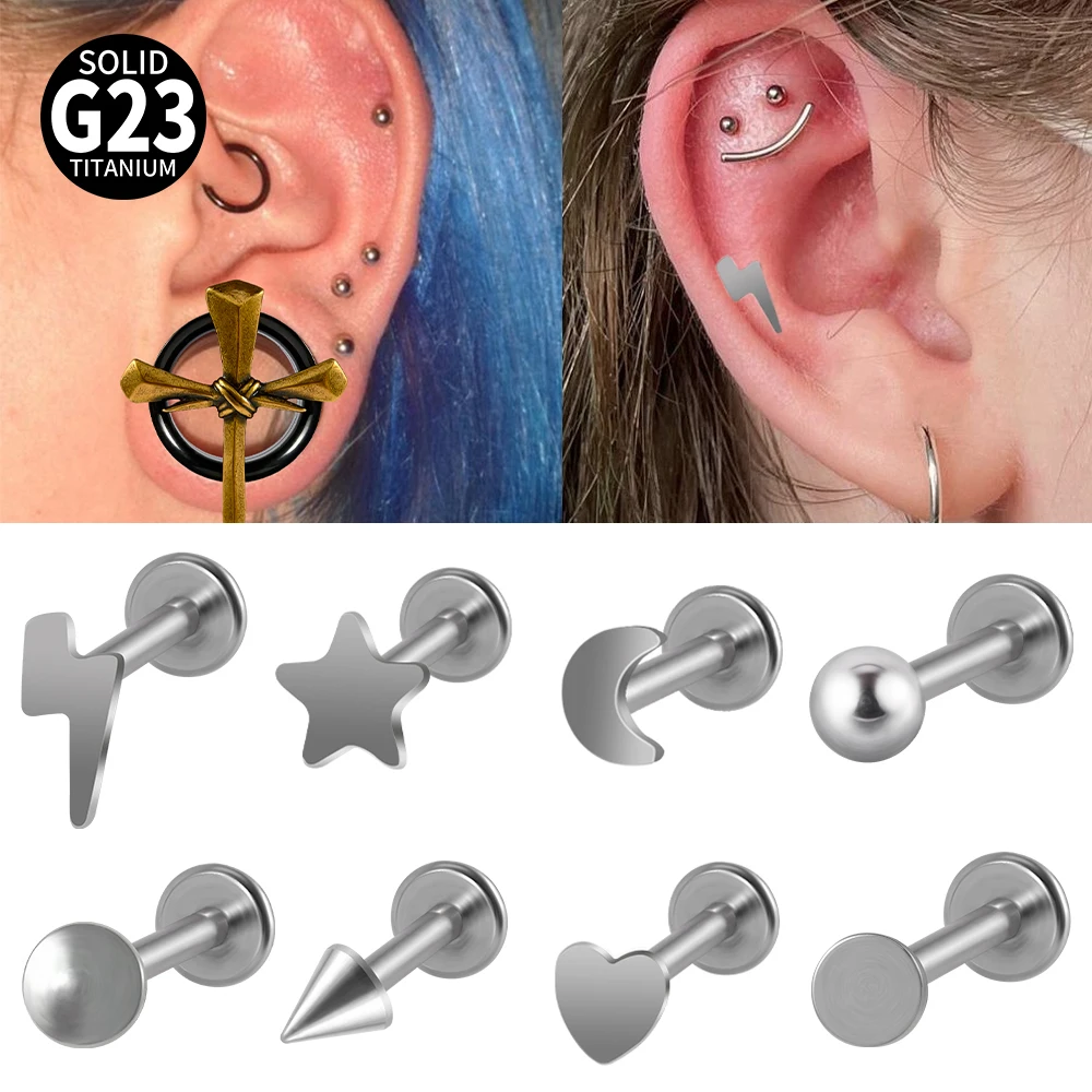 1-10PCS Implant Titanium Tragus Piercing Heart 16G Moon Star Ear Stud Piercing Conch Cartilage Helix Earring Labret Sexy Jewelry