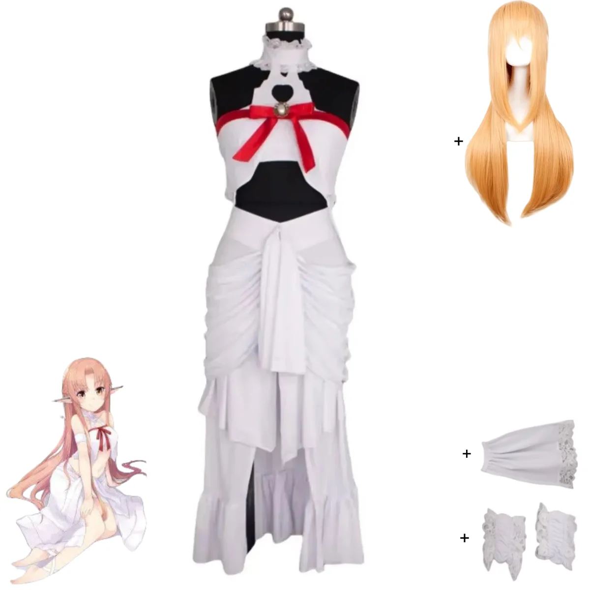 

Аниме Sword Art Online Yuuki Asuna Косплей Костюм Sao Alicization YūKi Asuna Белый топ-труба Длинная юбка Парик Женский сексуальный костюм