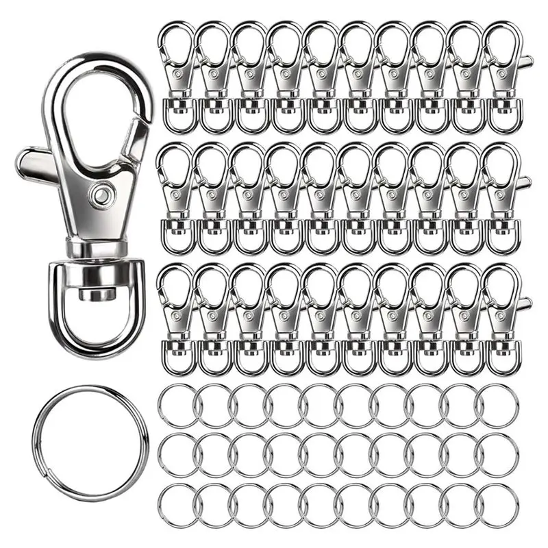 A36T-Metal Swivel Snap Hooks And Key Rings, 60PCS Small Lobster Claw Keychains Clasps And 60PCS Key Chain Ring, 120PCS