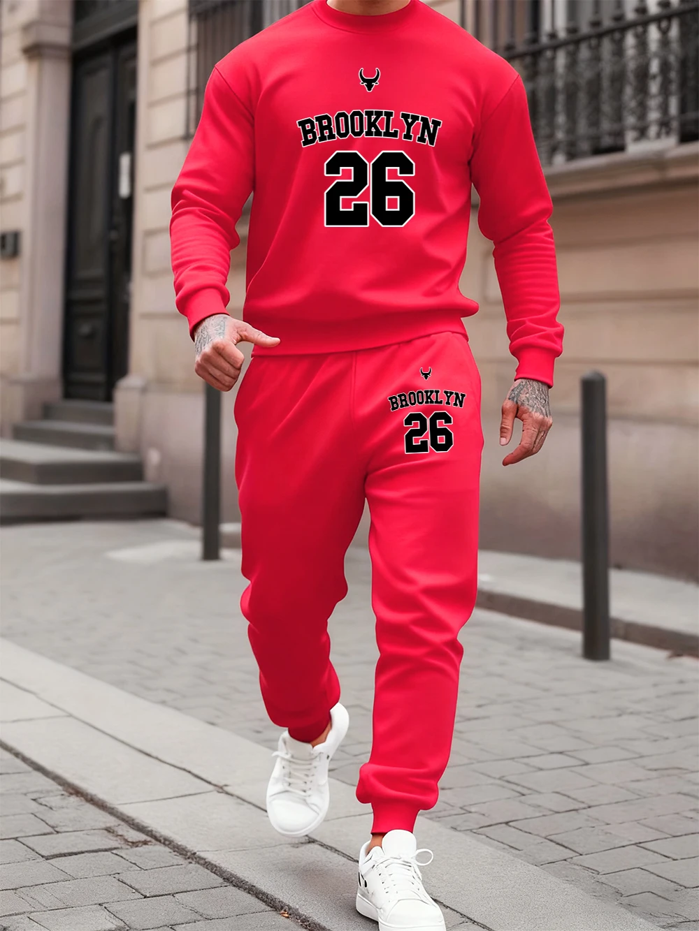

2 Pcs Hoodie Set Mens Brooklyn 26 Letter Printing Sweatpants Casual Loose Fleece Warm Hoody Sporty Pants Winter Crewneck Clothes