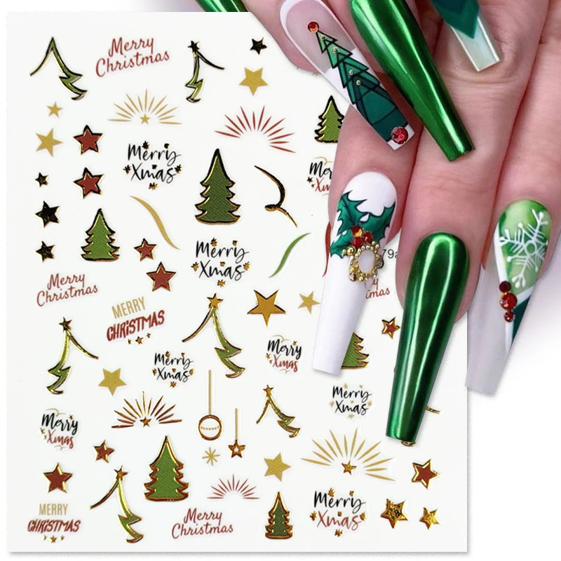 Natal 3D Nail Slider, Snowflake Cartoon Slider, Manicure Encantos, Wraps Decoração, Inverno, Feriado, Ano Novo