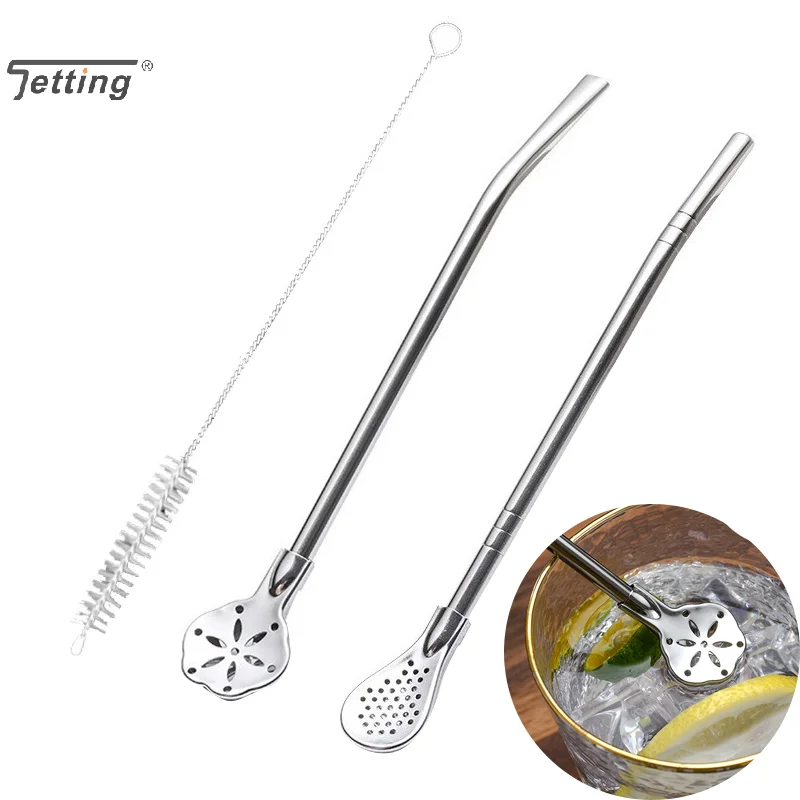 2Pcs Detachable Filter Straw Stainless Steel Straws Spoon Tea Filter Yerba Mate Straw Reusable Drinking Tool Bar Accessories