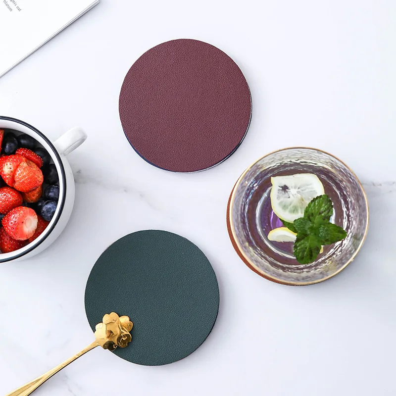 Grey Black PU Placemats for Table Waterproof Non-Slip Leather Place Mat Set Kitchen Accessories Christmas Coaster Cup Wine Mat