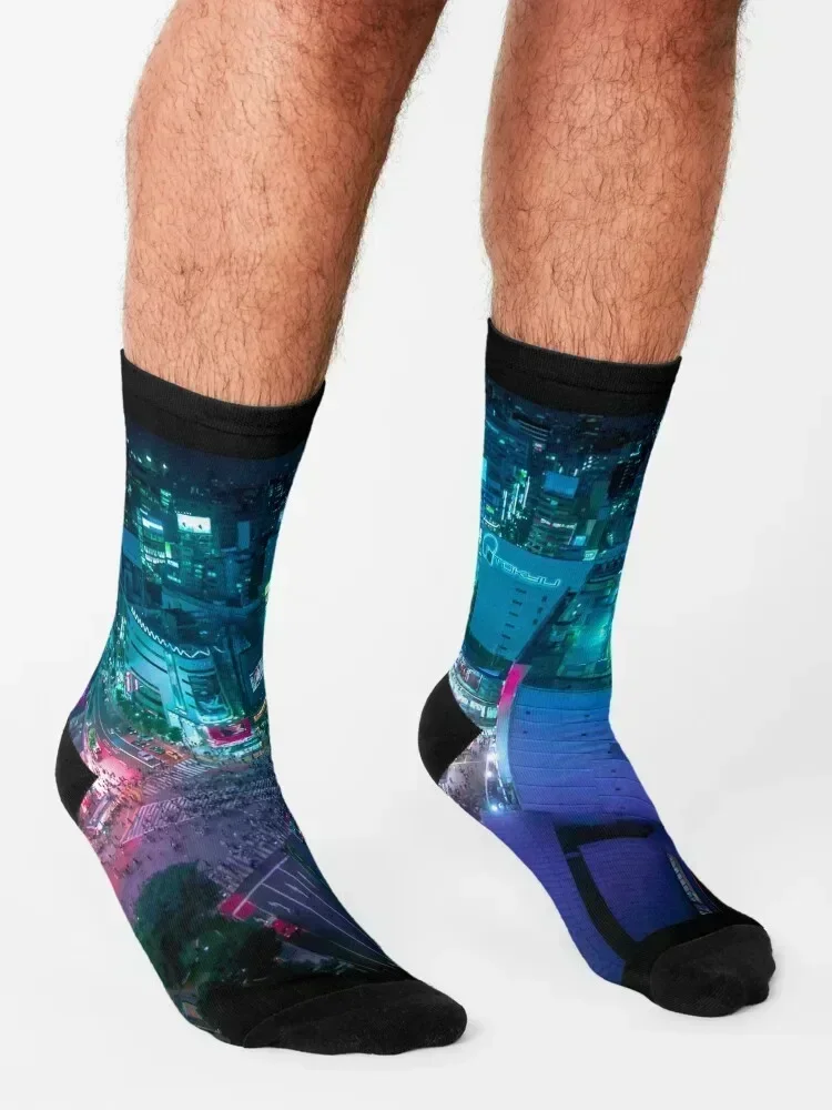 Shibuya crossing from above and Soccer field on the roof Socks gift cotton soccer anti-slip designer brand Boy Socks Women's