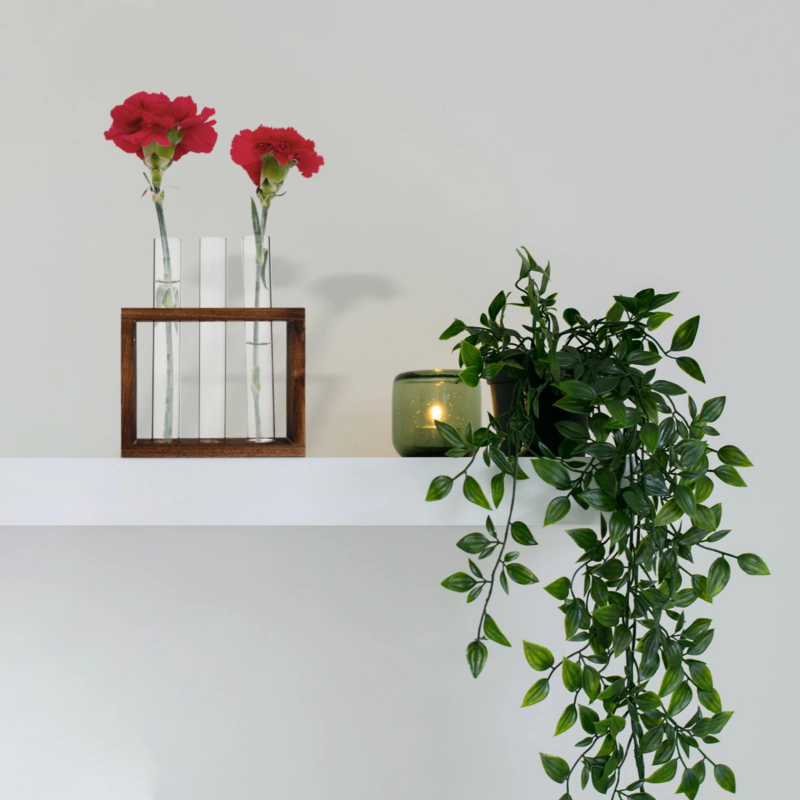 

Tube Vase Transparent Water Planting Container Natural Solid Wood Durable Round Mouth Visible Root Growth Glass Vase