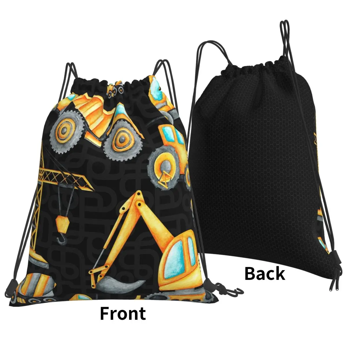 Yellow Construction Trucks Pattern Backpacks Portable Drawstring Bags Sports Bag Book Bags for Man Woman School